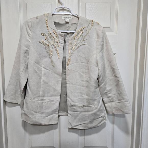 Coldwater Creek Cream Beaded Embroidered Linen Jacket Size 4-6 - Picture 2 of 10
